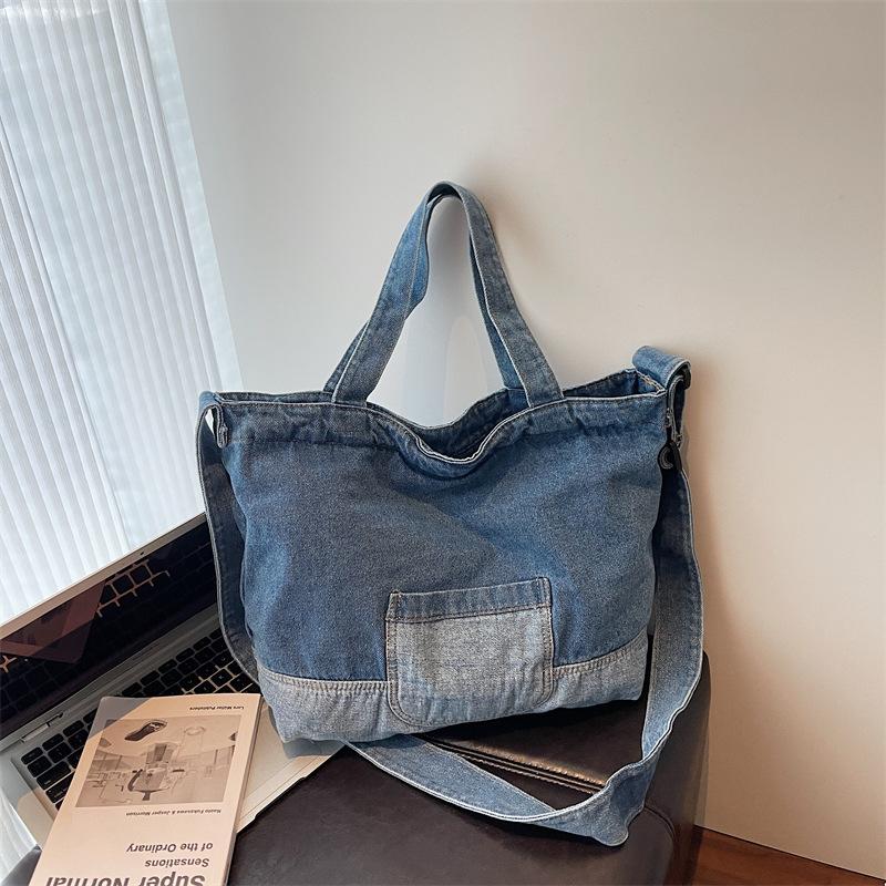 

American Retro Denim Bag Casual Shoulder Bag Large Capacity Messenger Bag Student Cloth Bag светло-синий