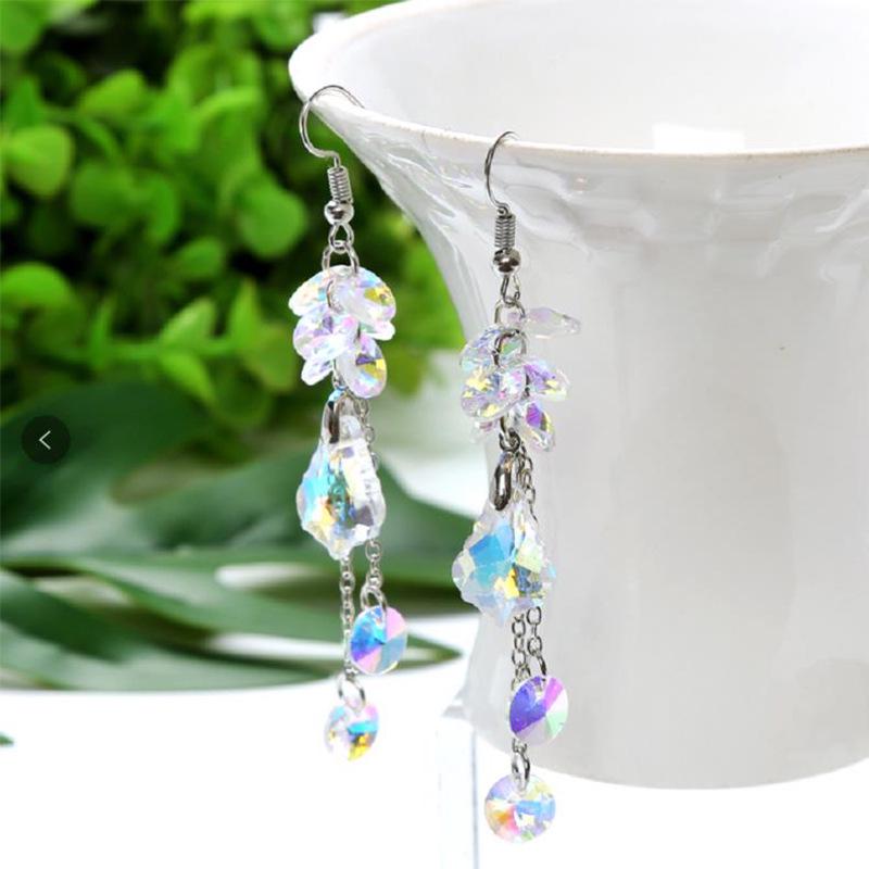 Faceted Teardrops Crystal Glass Rhinestone Dangle Earrings Earwires Ear Lin