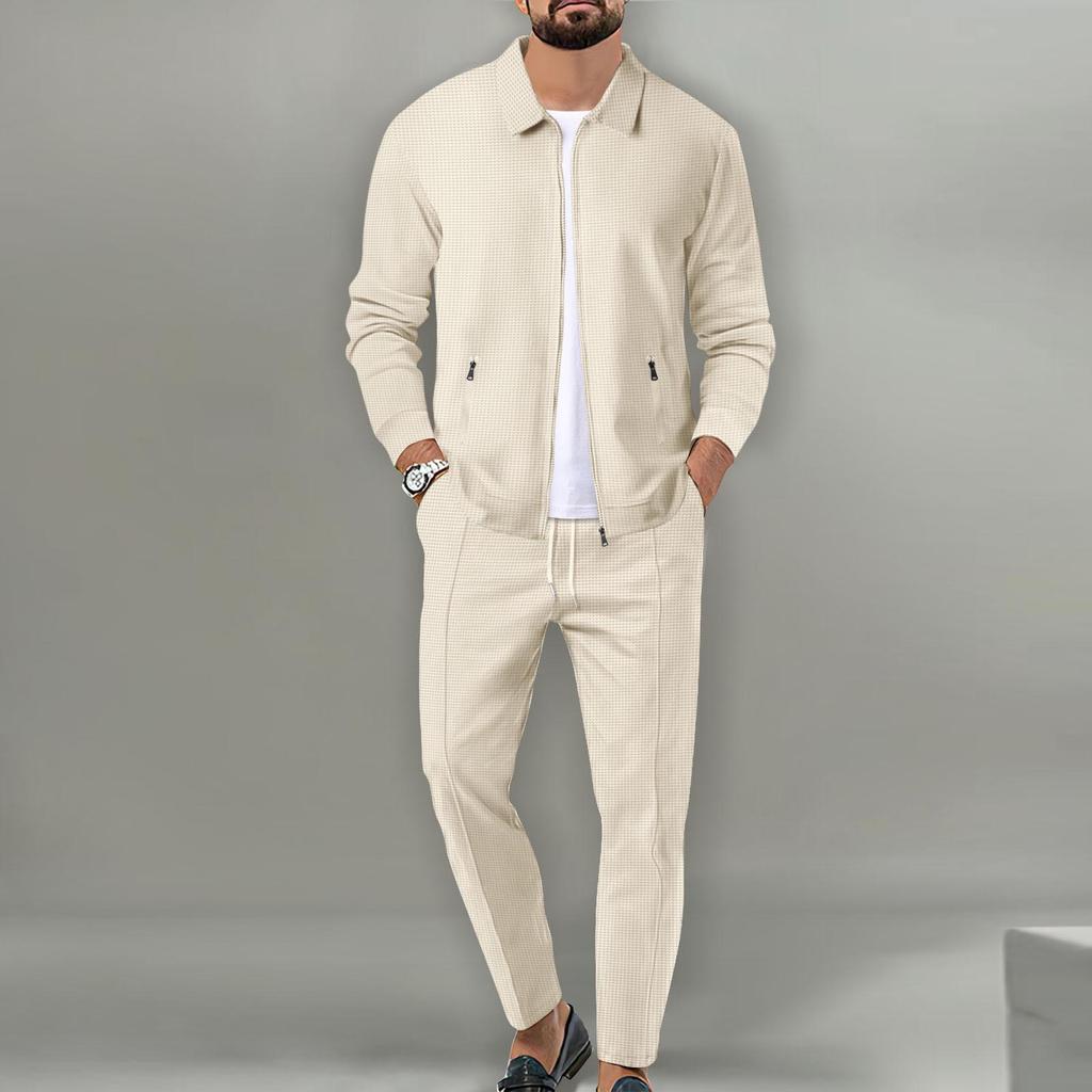 Men's Autumn Waffle Zipper Jacket & Casual Pants Set