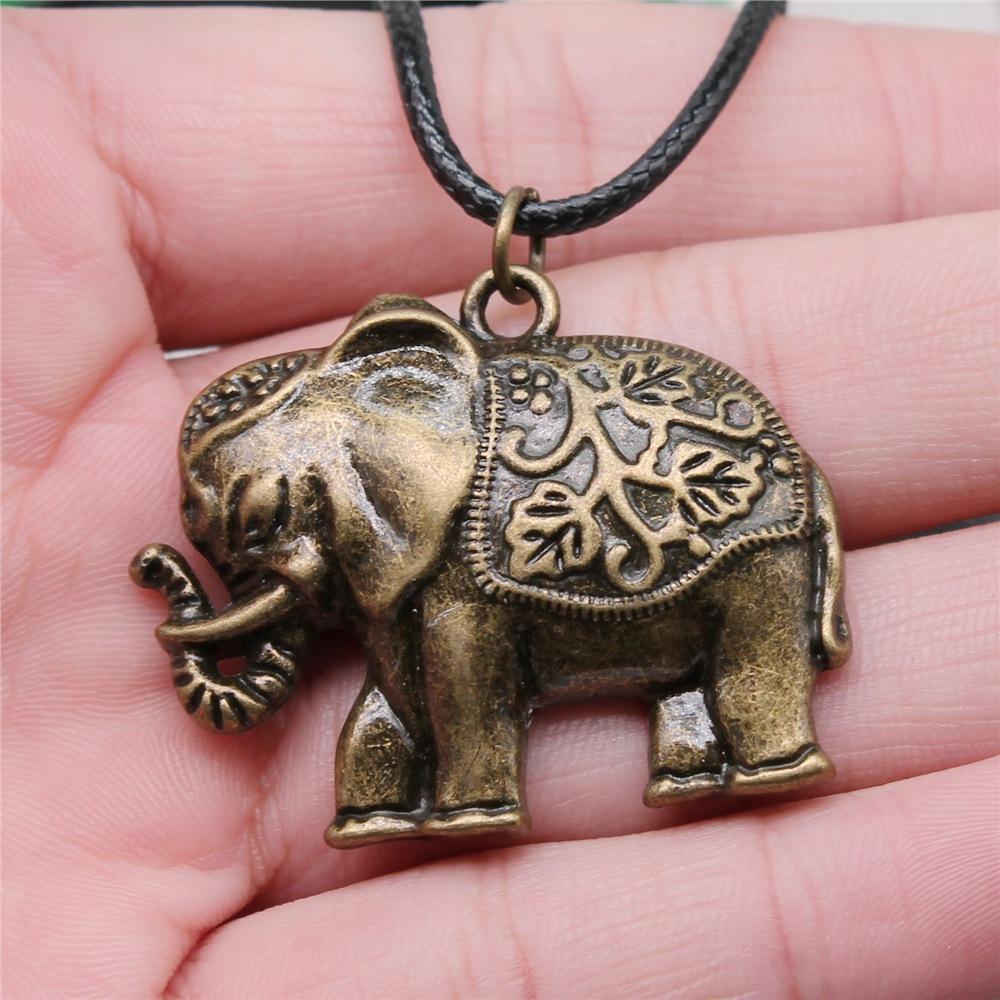 12 Styles Unisex African Elephant Thai Elephant India Ganesha Pendant Necklace Black Leather Cord Necklace