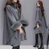 Women's Hepburn Style Wool Coat with Large Rabbit Fur Collar - Autumn/Winter Mid-Length Cape Shawl, Plus Size Available.