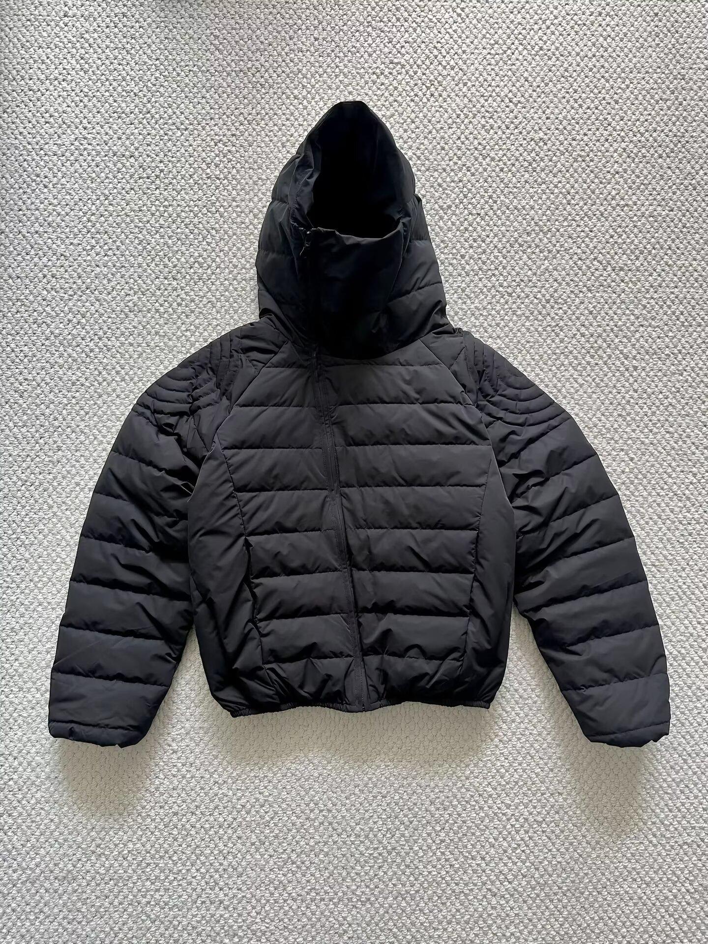 Men s Hooded Ribbed Cotton Winter Jacket with Oblique Zipper Design XL чёрный