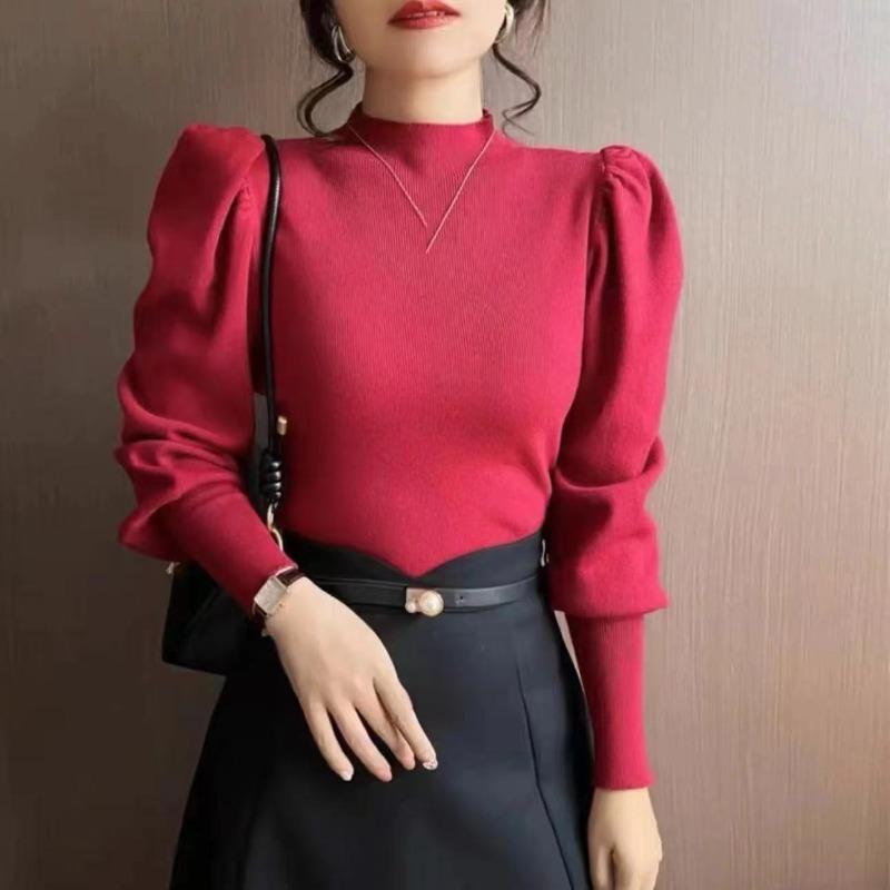 Semi-turtleneck Sweater Knitted Bottoming Shirt with Women's Autumn and Winter New Long-sleeved Top Looks Thin and Spring