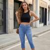 Pantaloni Capri da Donna in Denim Elasticizzato Vita Media Vestibilità Slim Jeans Corti con Classico Design a Cinque Tasche per l'Uso Quotidiano