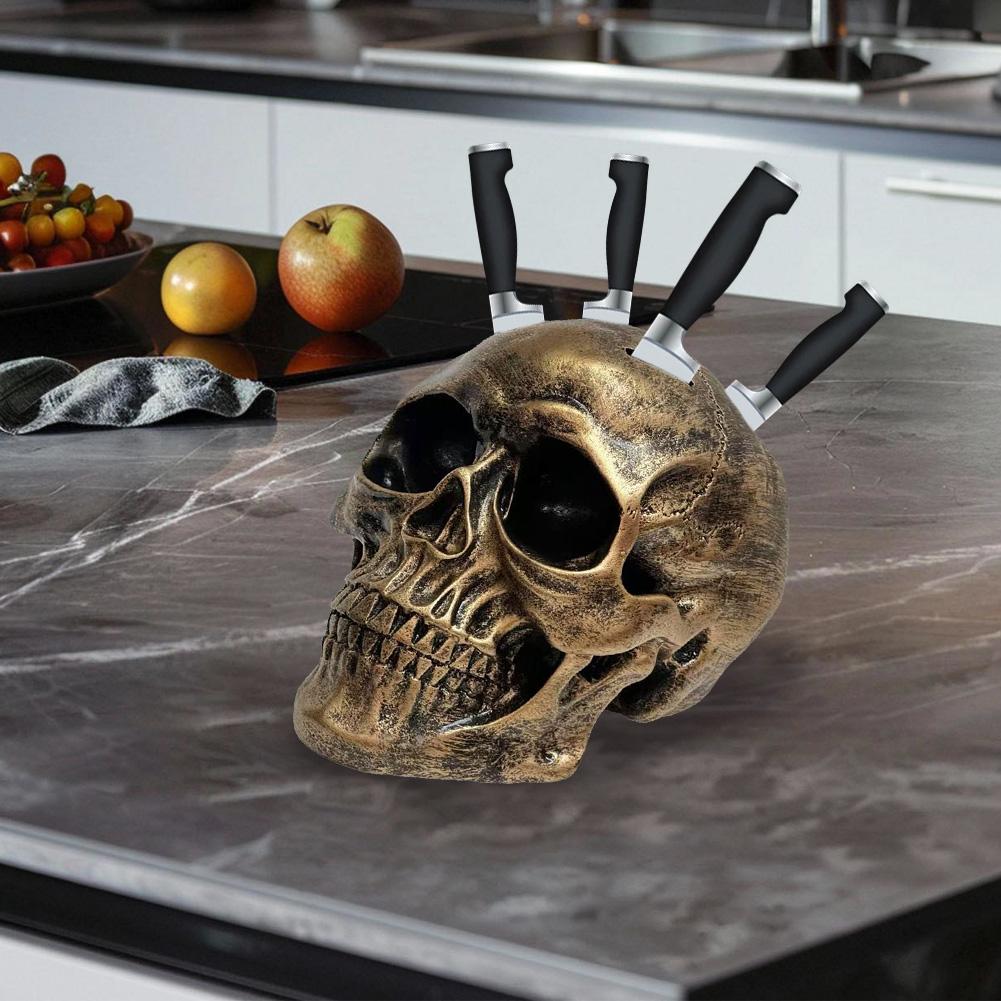 Horror Kitchen Storage Knife Rack Resin Ornament Counter Skull Knives Holder Cutlery Display Organizer for Halloween Scary Party
