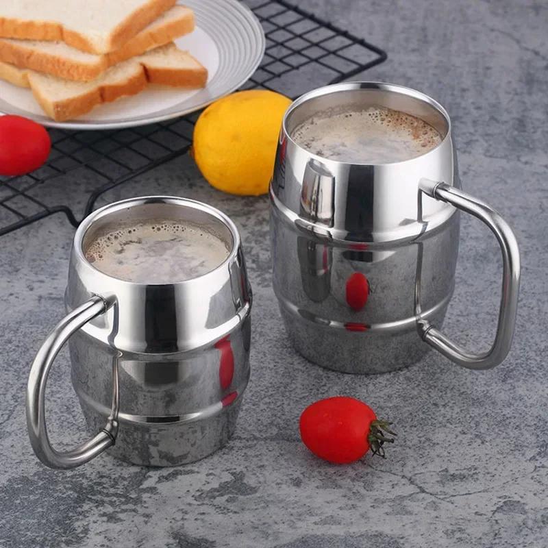 304 Stainless Steel Double Wall Insulated Beer Mug with Handle for Cold Hot Drinks Coffee Milk Tea Kids Home Bar Restaurant Use