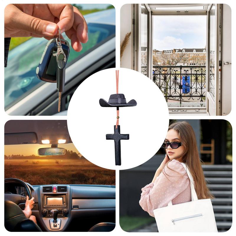 Western Car Decor Western Cowboy Hat Charm Car Decorations Rear View Mirror Accessories Cute Decor Western Oxford Cloth Ornament