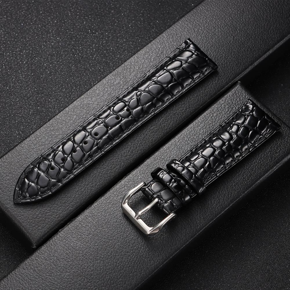 Crocodile Pattern Design Leather Watch Strap 16mm 18mm 19mm 20mm 21mm 22mm Universal Watchbands Casual Business Wristwatch Band