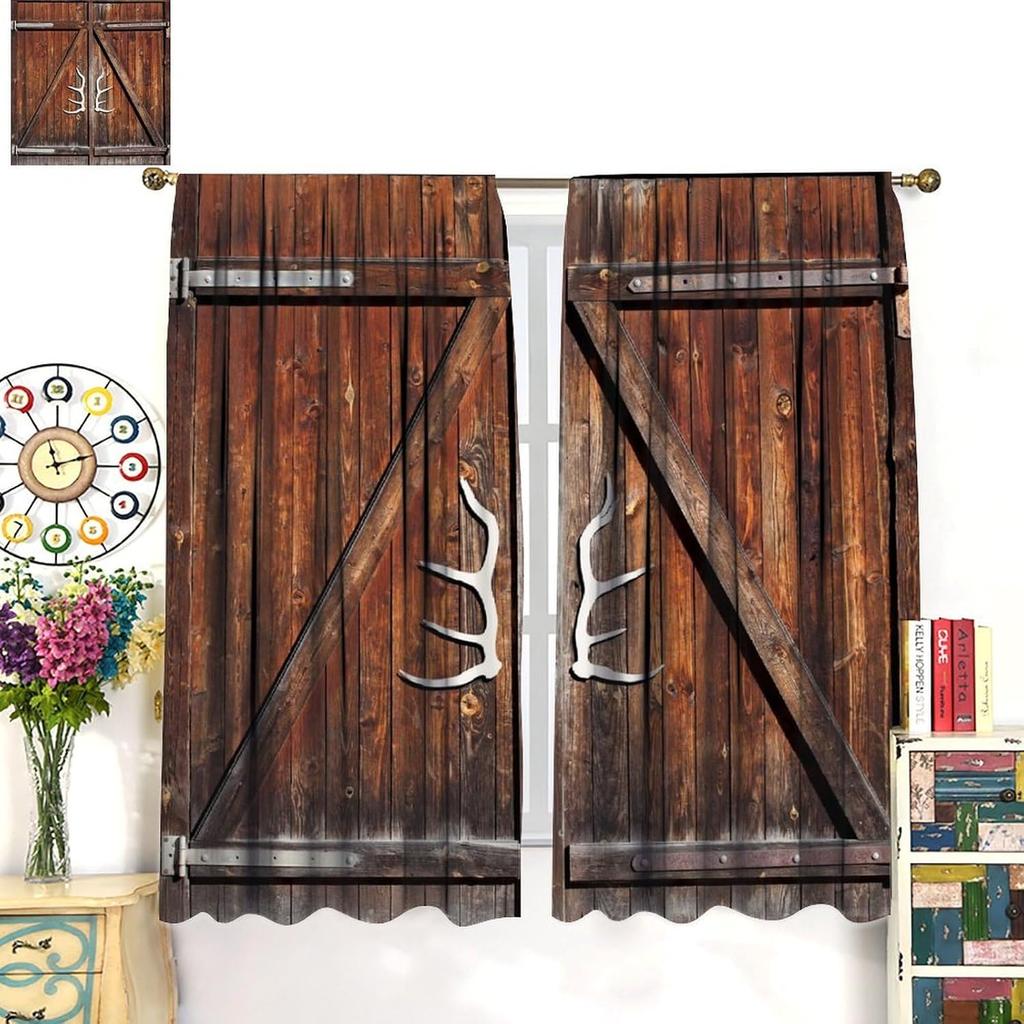 Dřevěné zatemňovací závěsy Hnědé Farmářský styl Vintage Boardwalk Dveře Rustikální Chata Potisk Zatemňovací tunýlek na tyč Okenní dekorace Závěsy