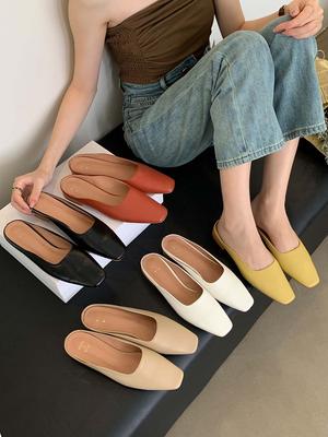 Moda Lindas Zapatillas de Mujer Punta Redonda Verano Chanclas Exteriores Zapatos Mocasines Planos de Tacón Bajo Color Caramelo Zapatos de Vestir para Fiesta Talla Mujer 35-39