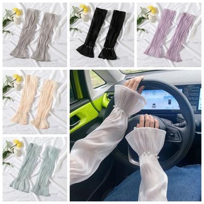 Transparent Ice Silk Sleeves Gloves Lace Driving Arm Sleeves Summer Sunscrean Sleeves  Lady/Girl