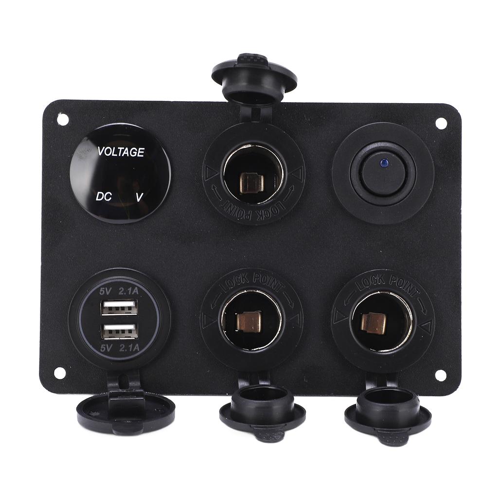 Switch Panel 6 Gang Waterproof LED Digital Display Voltmeter USB On Off Kit for Car RV Yacht