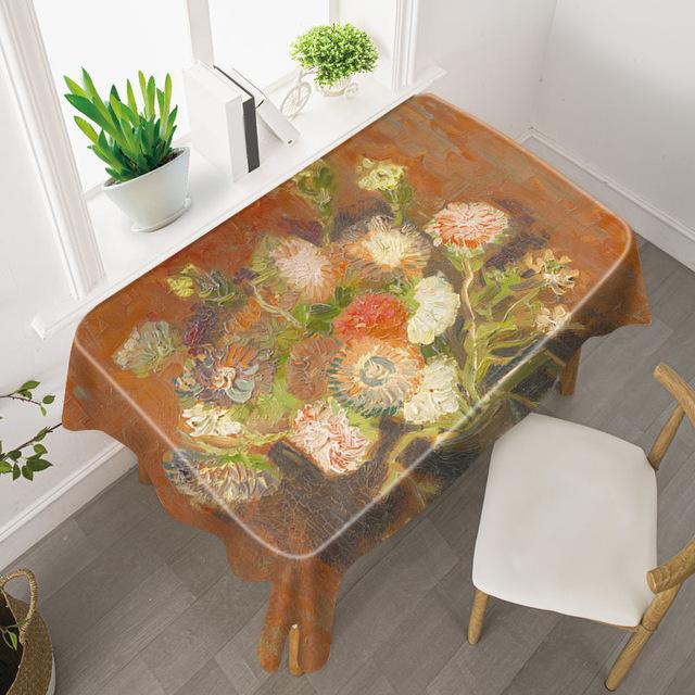 Van Gogh Starry Sky Tablecloth Light Luxury Oil Painting Art Studio Sunflower Famous Painting Waterproof Table Mat Tablecloth