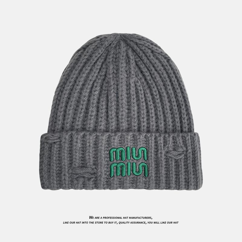 Korean Style Knitted Hat for Women Winter Warm Ear Protection Hooded Hat Thickened Windproof and Cold Protection Ear Protection Hat Letter Woolen Hat