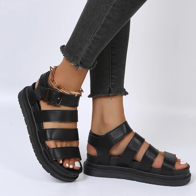 Fashion Hot Fashion Casual Flatform Wedges Roman Sandals Women Summer Open Toe Shoe PU Leather Sandalias Mujer Sapato Feminino