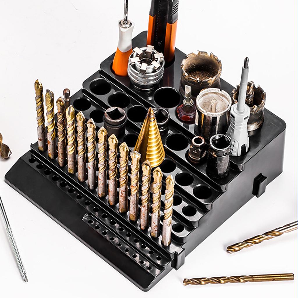 85 hole Tool Bit Holder storage box, Mandrel Drill Bench Tool Holes Screwdriver Bit Holder Drill Head Storage Case,Black