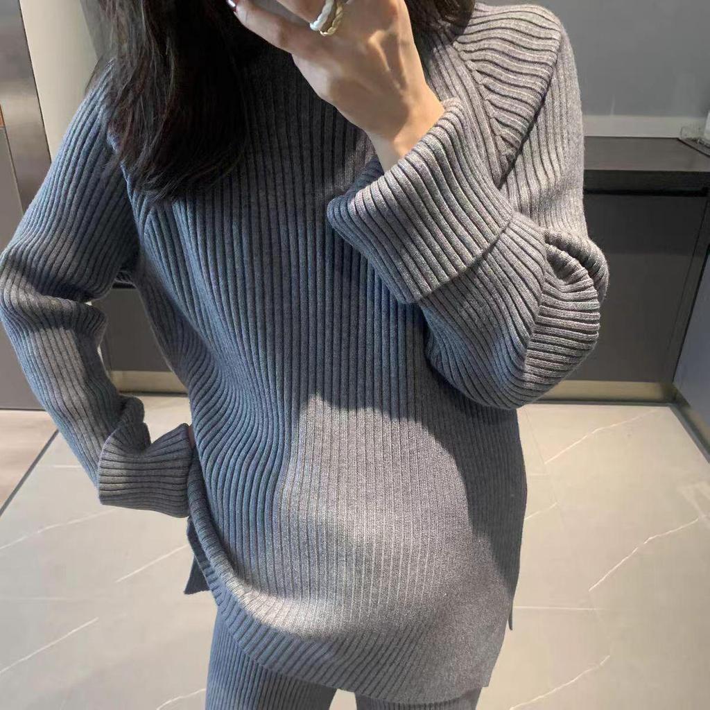 2025 Herbst/Winter Koreanischer Retro Warmer Pullover & Gestrickte Weitbeinige Hose Zweiteiliges Set