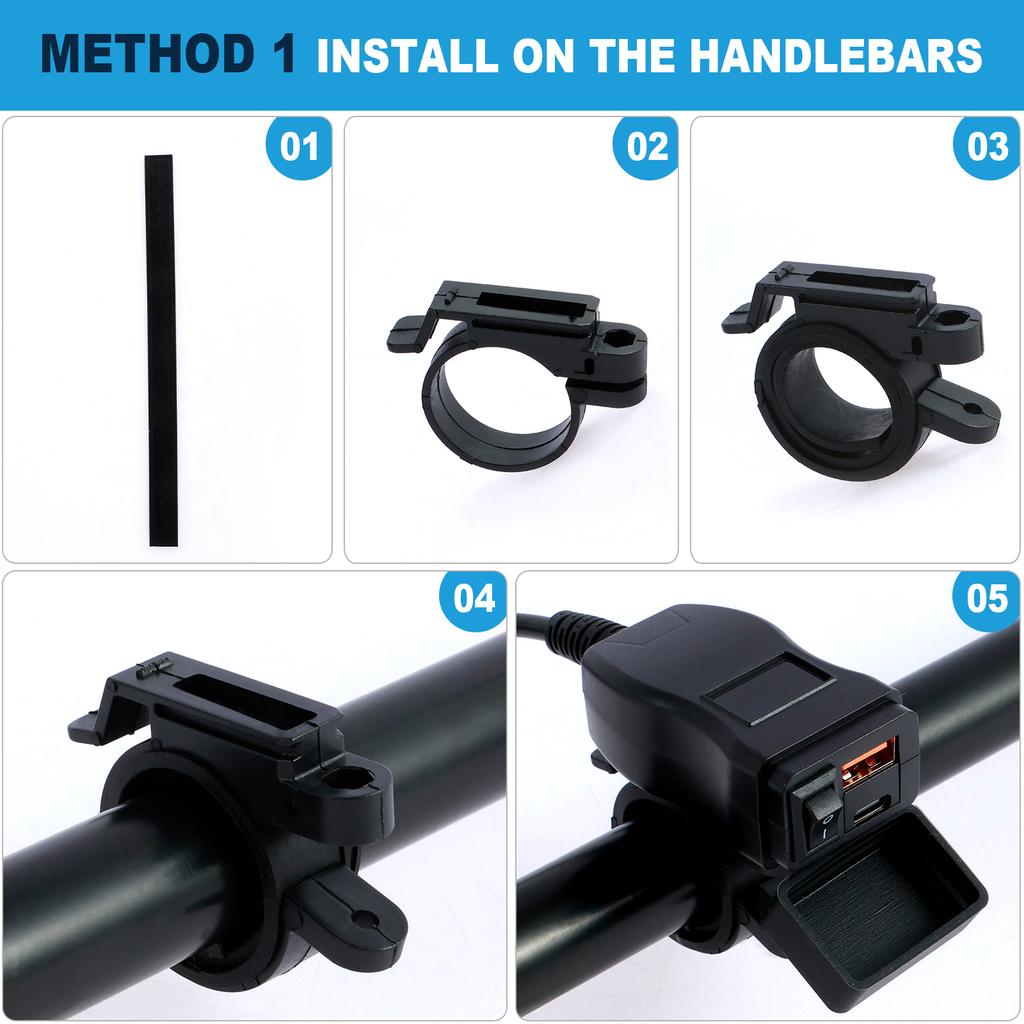 Motorcycle USB Charger SAE To USB Motorcycle Charger Double USB Port Motorcycle Phone Charger with Voltmeter and ON/Off Switch