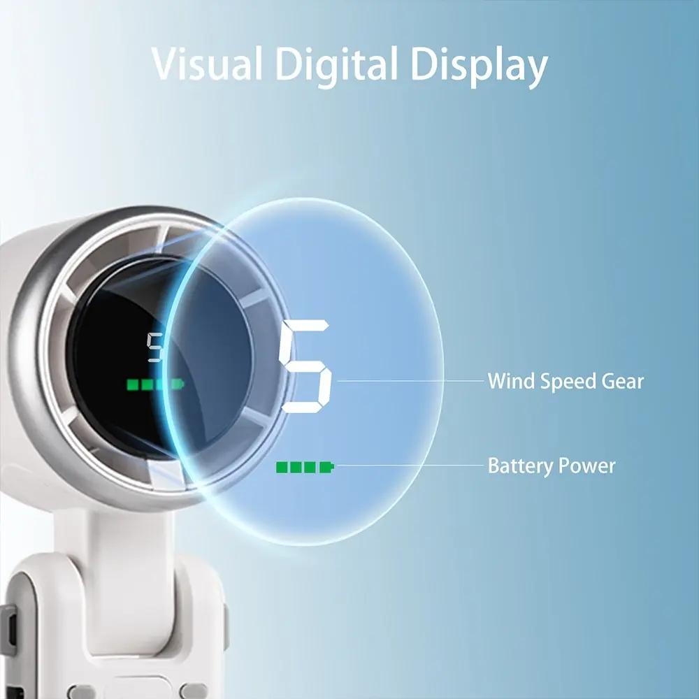 New Portable Handheld Personal Rechargeable Desk Fan LED Digital Display 180°Adjustable Rechargeable Air Fan , 5 Speed Win 2025