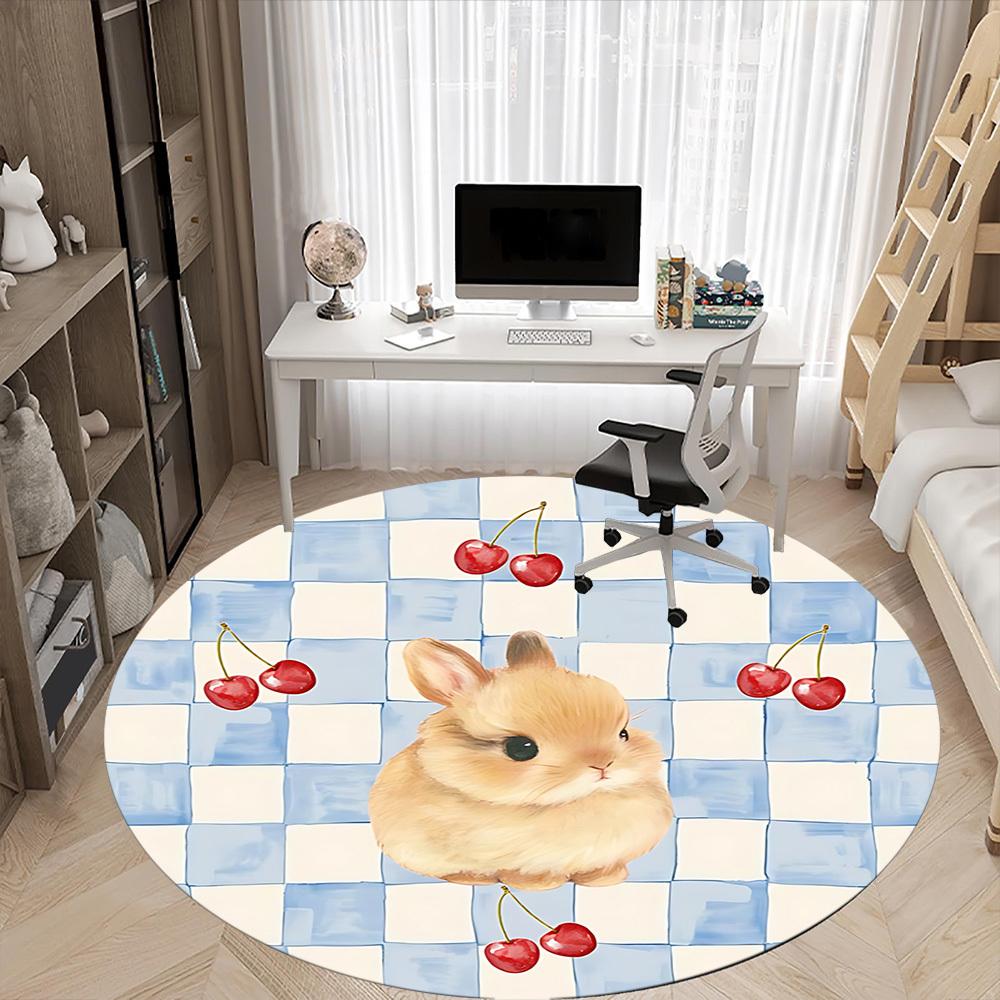 1pc Cherry Bunny Office Round Rug, Carpet for Office, Gaming, Lightweight Round Floor Mat Yy260205041