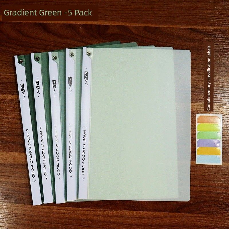 Rotate Students Good-looking Thickened Folder Gradient Green-5 Pack