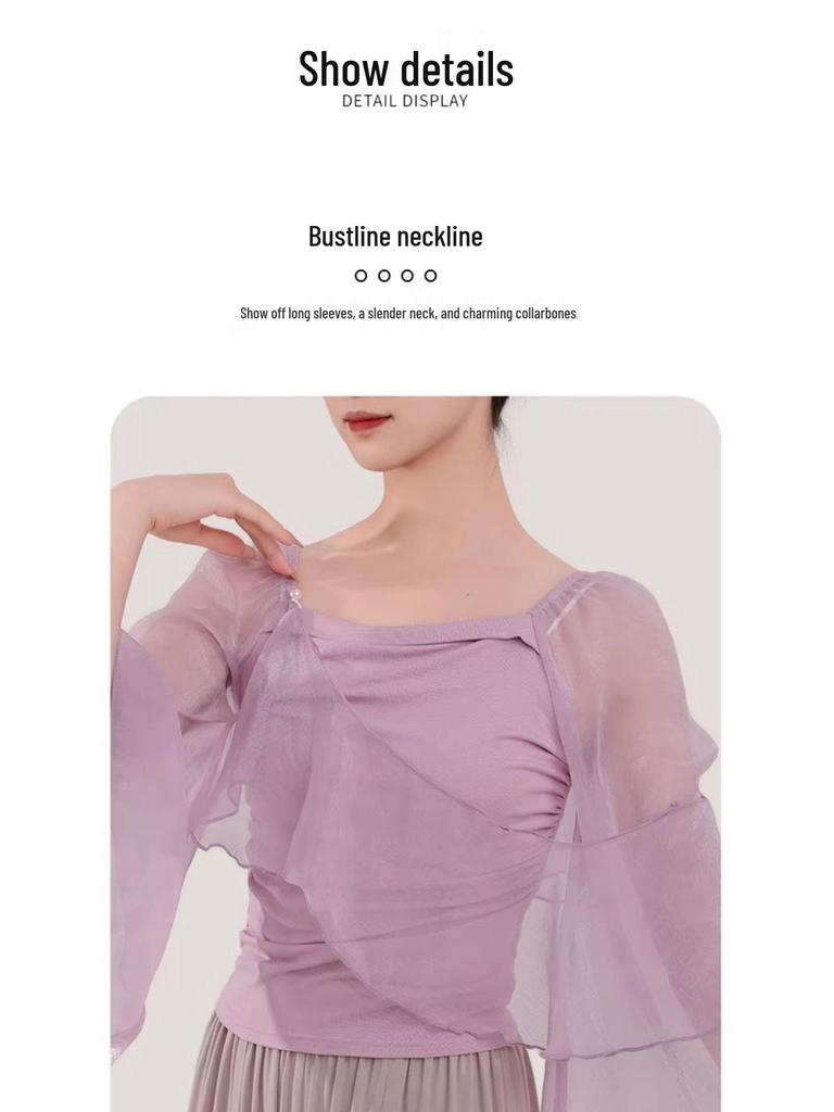 Women's Mesh Long Sleeve Dance Top - Body Shaping, Autumn/Winter, Classical Chinese Style
