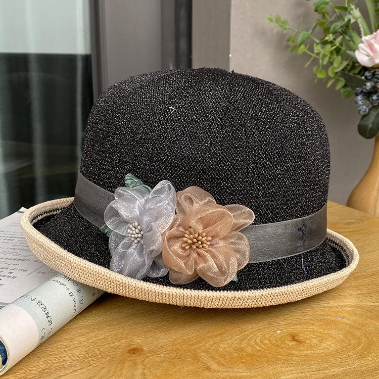

French Elegant Curled Top Hat Women S Summer Small Edge Mother Basin Hat Sunscreen Travel Visor Breathable Bucket Hat M（56-58cm） чорний