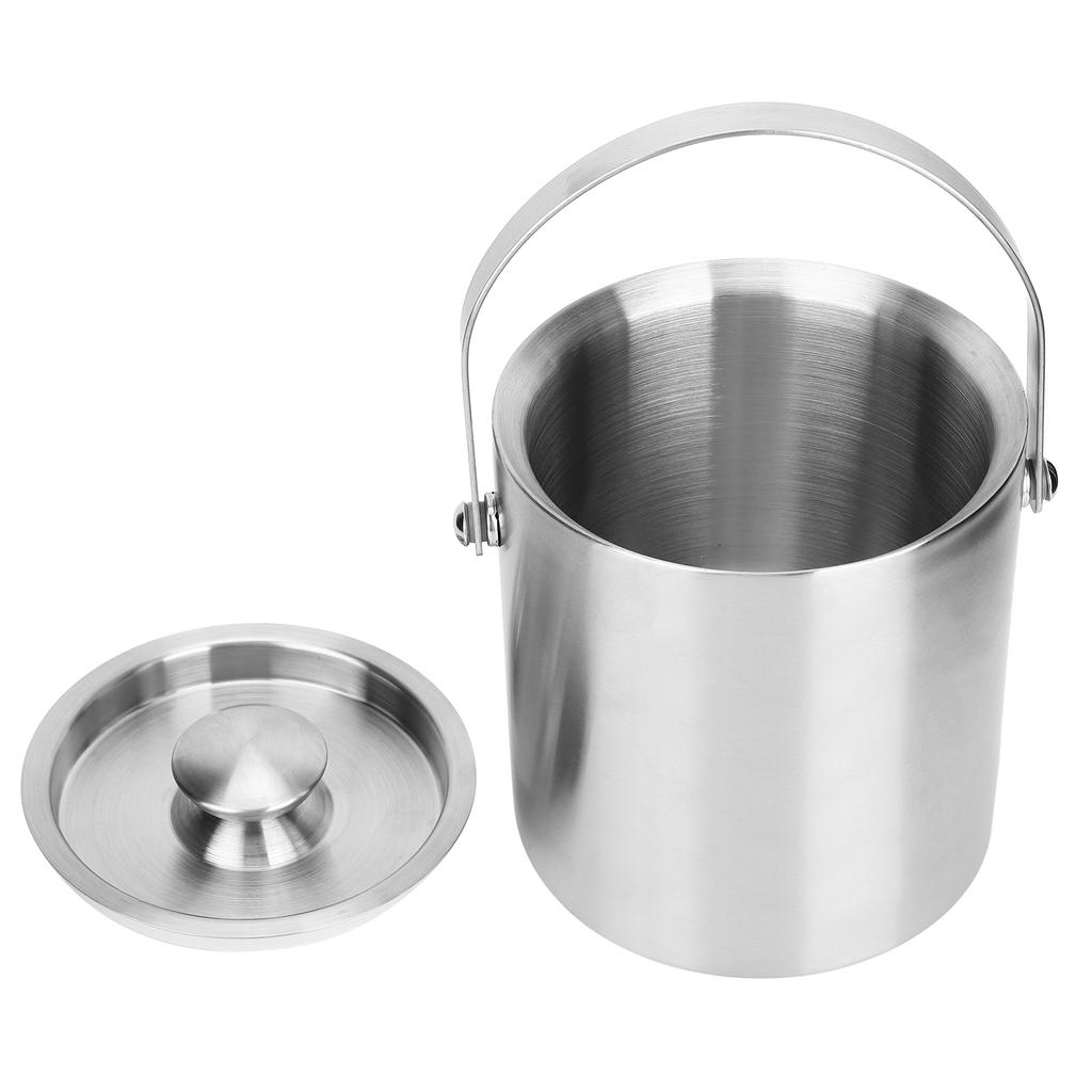 Ice Bucket with Lid Stainless Steel Double Layer Wine Champagne Barrel Bar Supplies 2L