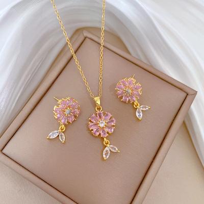 Necklace Earrings Set, Light Luxury Full Of Diamonds, Flowers And Leaves, Personalized Temperament, Banquet Earrings, Necklace Group
