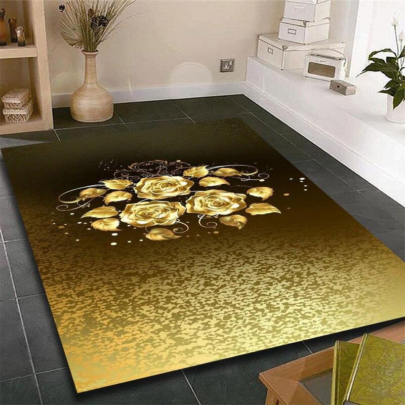 Fashion Modern Area Rugs Gold Rose Pattern Room Bedroom Floor Mat Carpet Rugs and Carpets for Home Living Room