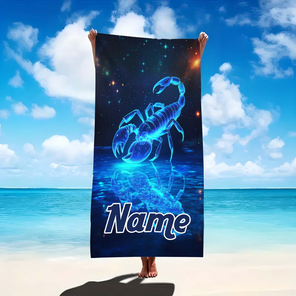 1 telo mare personalizzato con segno zodiacale Scorpione, telo da bagno personalizzato con costellazioni e cielo stellato per piscina e viaggi.