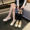 Silver Velcro single shoes retro square head 2025 summer new Mary Jane shoes women's low heel with skirt grandma shoes