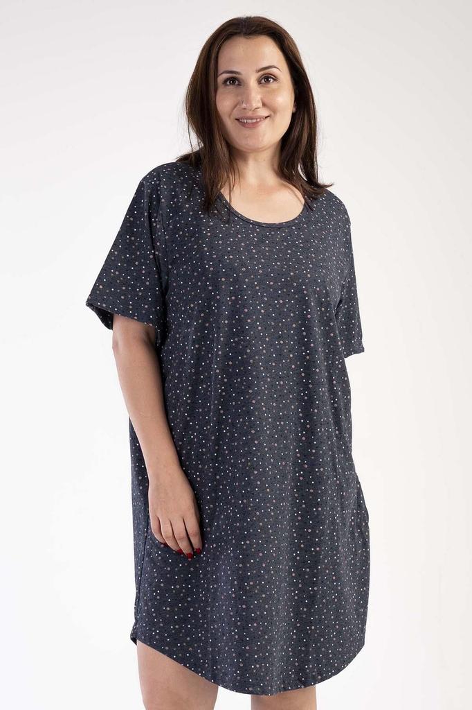 Women's Fashion Big Size Nightgown Plus Size Short Sleeve Anthracite Nightgown