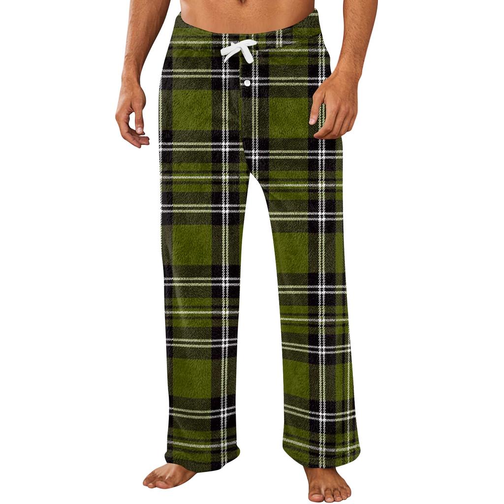 Men's Plush Pajama Pants with Print for Casual Home Wear