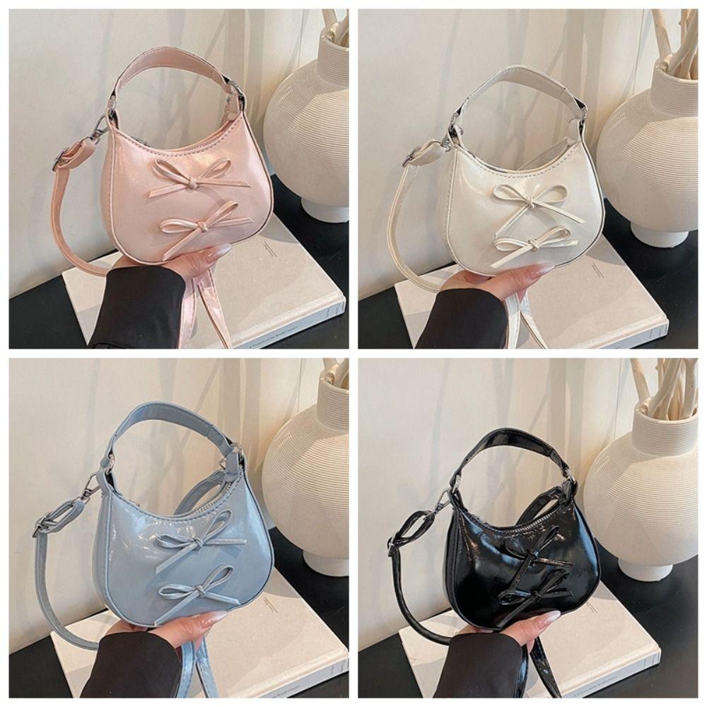 Cute PU Bow Crossbody Bag Single Shoulder Lightweight Leather Handbag Purse Cartoon Mini Shoulder Bag Students