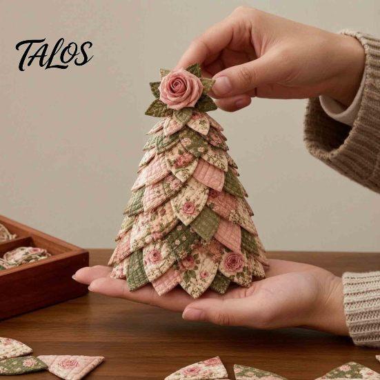 Creative Holiday Gift Ideas DIY Quilted 3D Christmas Tree Craft Kit for Beginners, Handmade Fabric Patchwork Handcrafted Decor Set Tabletop