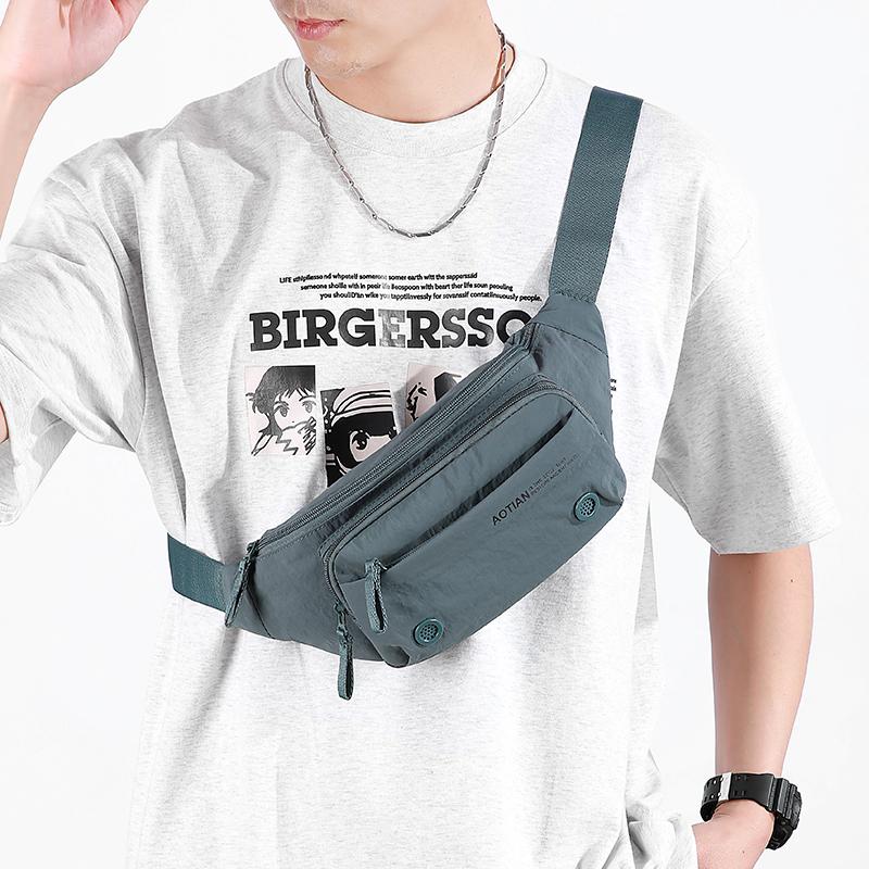 Sac banane homme multi-compartiments Sac de poitrine léger Sac bandoulière couleur unie