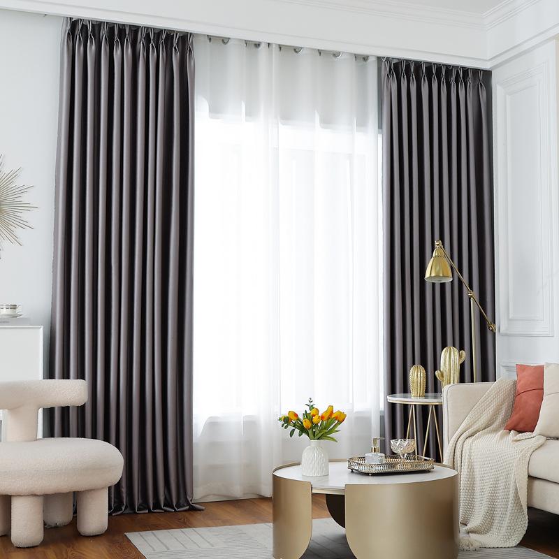 European-Style Bedroom Bay Window Color Matching Curtains Sunscreen Full Shading Sunshade Insulation Fabric Cream Finished Product