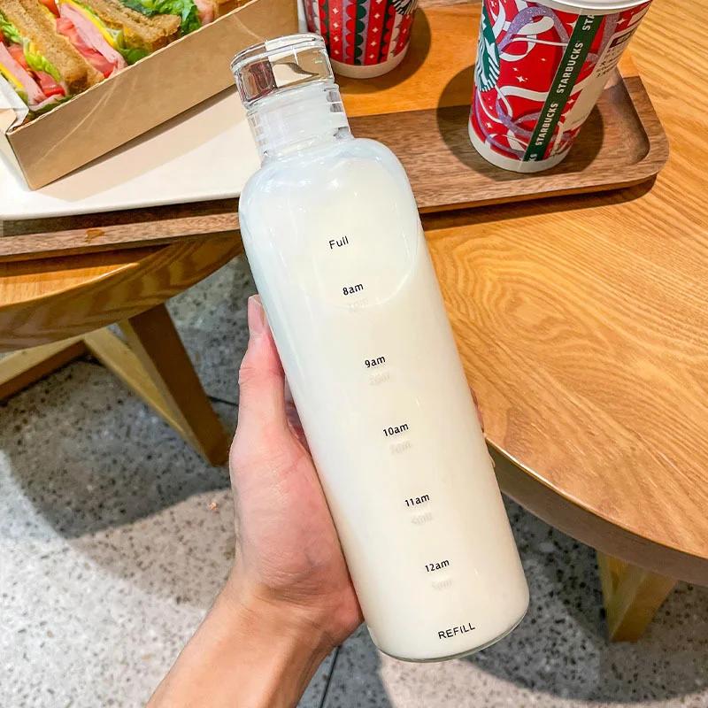 500ml Portable Water Bottle Heat Resistant Sealed Leak Proof Glass Bottle with Time Scale Student Outdoor Exquisite Water Cup