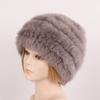 Hot Sale Women Knitted Real Rabbit Fur Hats Ladies Winter Warm Fluffy Genuine Rabbit Fur Caps Outdoor Good Elastic Fur Cap