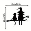 Iron Witch Cat Garden Sculpture Outdoor Decor