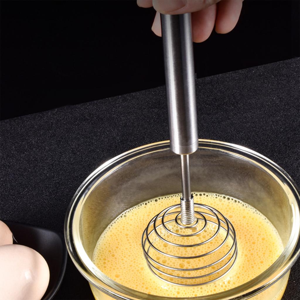 Manual Egg Whisk Rotating Push Mixer Stirrer Milk Frother Stainless Steel Spring Egg Beater Kitchen Baking Accessories