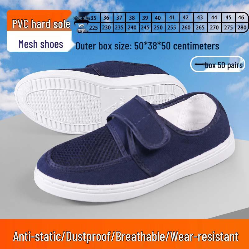 Breathable Anti-static Mesh Shoes with Thick Soft Soles and Non-slip Velcro Canvas