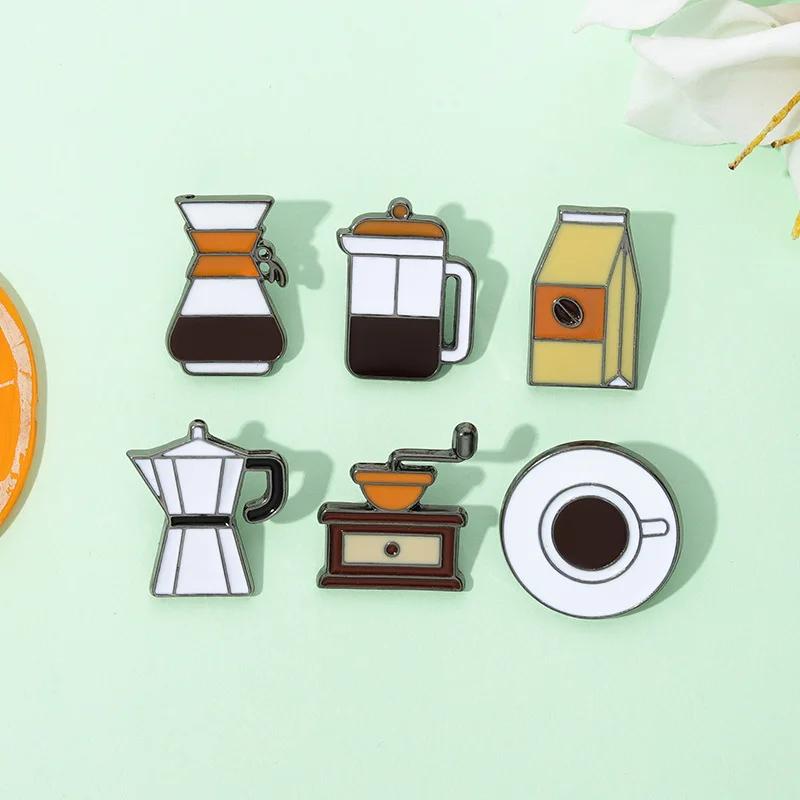 Kaffee-Liebhaber Emaille-Pins Individueller Topf Tasse Broschen Anstecknadeln Kreativer Café Schmuck Geschenk für Barista Freunde