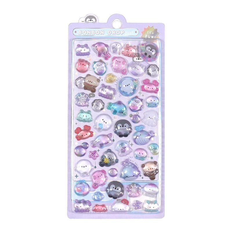 1pc/4pcs 3D Cartoon Crystal Embossed Stickers, Cute & Fun Planner-Style Stickers for DIY Phone Case Decoration,School Supplies