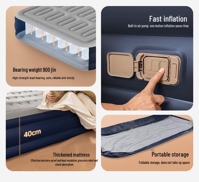 Inflatable Raised Air Mattress for Camping - Single/Double Portable Electric Flocking
