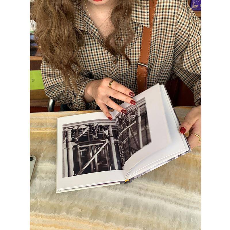Plaid Shirts Women Retro Turn-down Collar Blouses All-match Straight Hong Kong Style Button Up Elegant Long Sleeve Outwear Femme