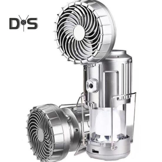 2-i-1 Viftelys Vanntett Solcelledrevet LED Campinglykt med Vifte Bærbar Oppladbar Lampe Multifunksjonell Vifte for Utendørs Camping