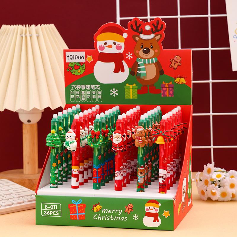 

36Pcs Santa Claus Christmas Series Resin Patch Erasable Press Pen Cartoon Side Press Press Gel Pen Gift Pen 0.5mm Student Prize Gift Writing Tools Hol Random style