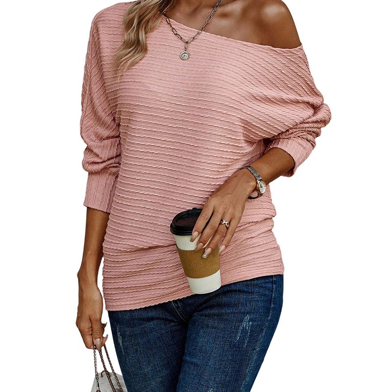 One-Shoulder Cold-Shoulder Bottoming Shirt for Women European and American Leisure Easiest for Match Pure Color Knitting Long Sleeves Tops Women
